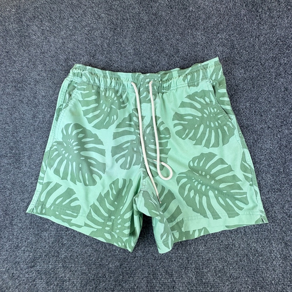 RSQ Swim Shorts Mens 30x5 Green Cotton Palm Print Elastic Waist Pool Quick-Dry
